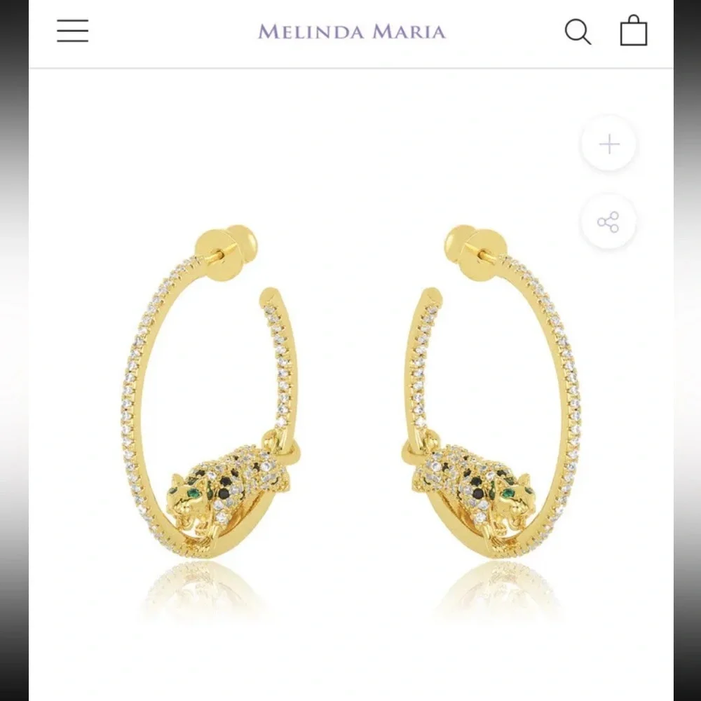$85 Melinda Maria Gold Jaguar Hoop Earrings Hoops - Picture 2 of 3